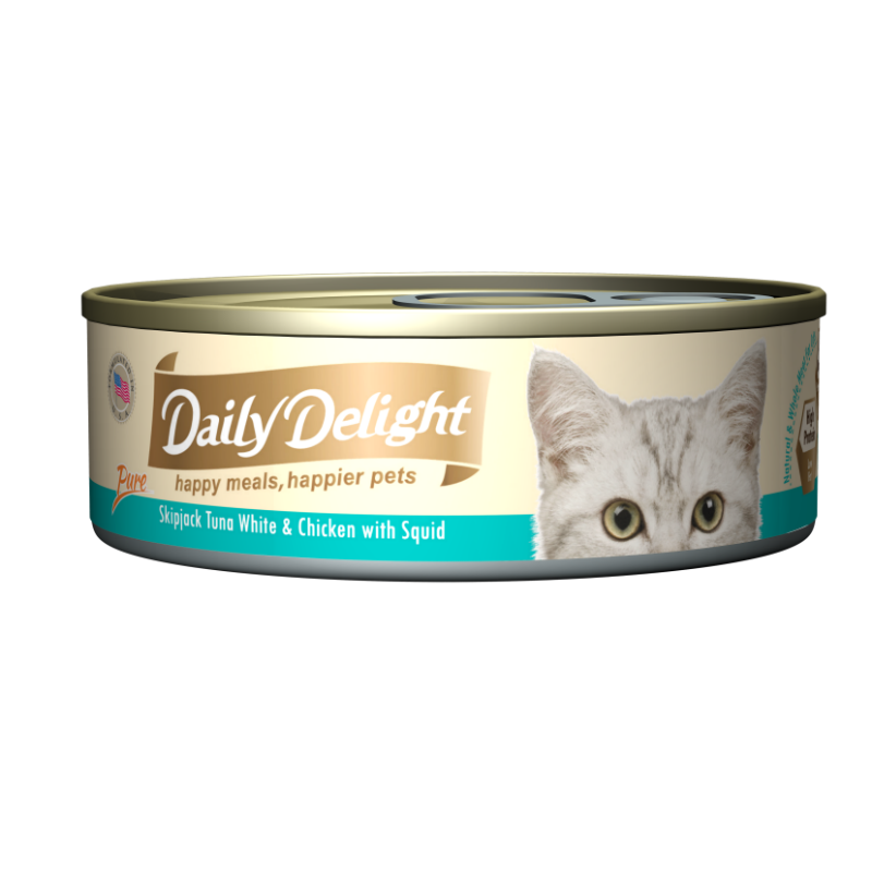 Daily Delights Pure Skipjack Tuna White & Chicken with Squid 80g