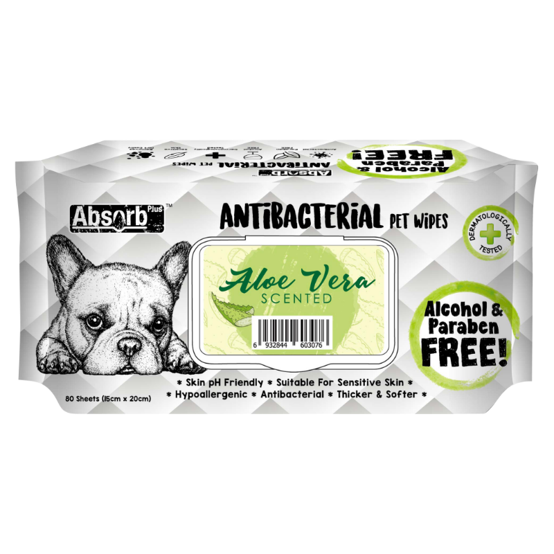 Absorb Plus Antibacterial Pet Wipes 80pcs (Aloe Vera)