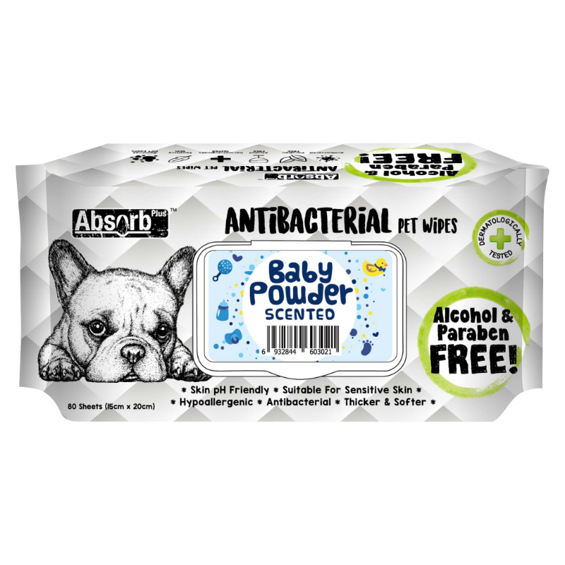 Absorb Plus Antibacterial Pet Wipes 80pcs (Baby Powder)