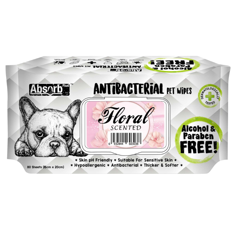 Absorb Plus Antibacterial Pet Wipes 80pcs (Floral)