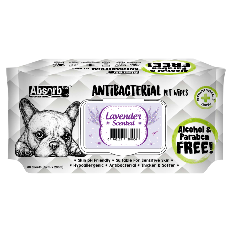 Absorb Plus Antibacterial Pet Wipes 80pcs (Lavender)