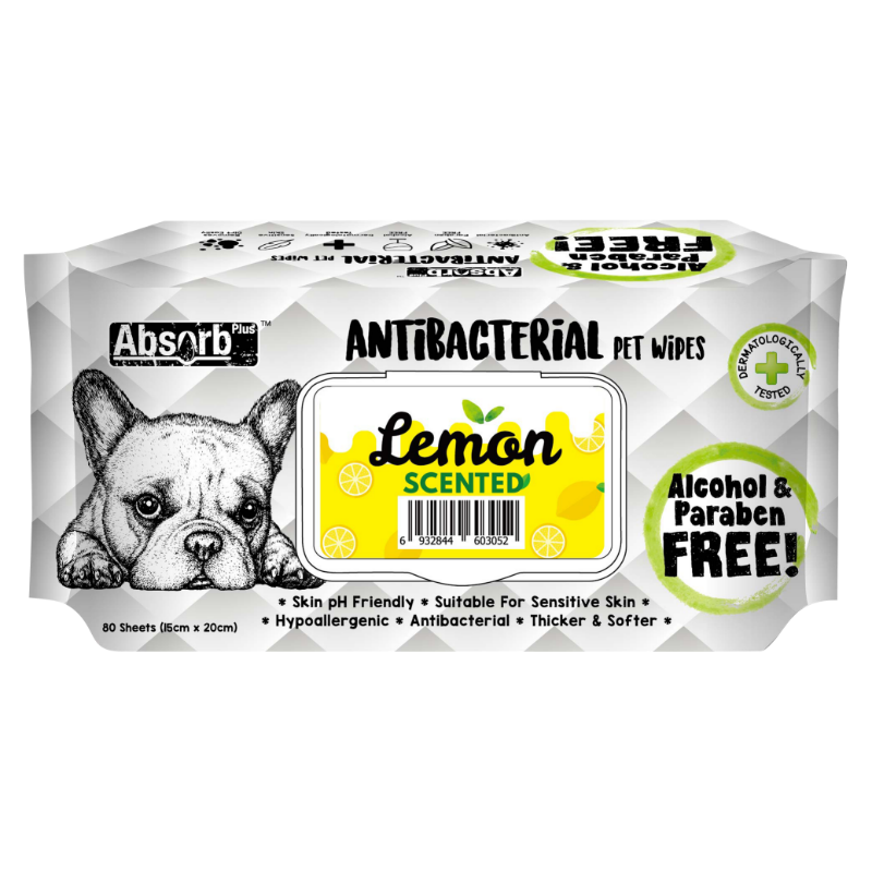 Absorb Plus Antibacterial Pet Wipes 80pcs (Lemon)