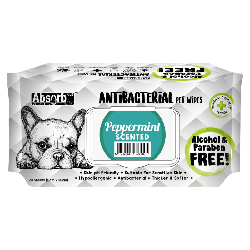 Absorb Plus Antibacterial Pet Wipes 80pcs (Peppermint)