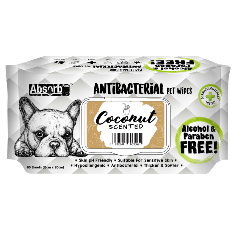 Absorb Plus Antibacterial Pet Wipes 80pcs (Coconut)
